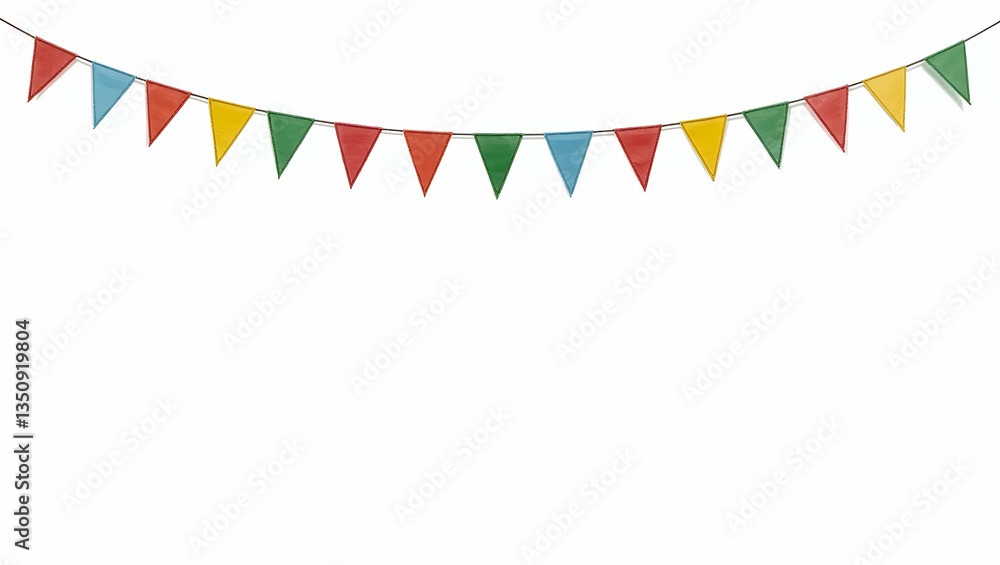 Fototapeta premium Colorful Triangular Flags Hanging on Strings Isolated on Transparent Background - Perfect for Festive Decorations and Creative Photo Stock Concepts with Ample Empty Space on the Left Side