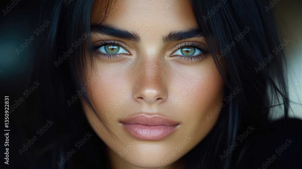 Close-up portrait of a woman with striking green eyes and flawless skin Close-up portrait of a woman with striking green eyes and flawless skin