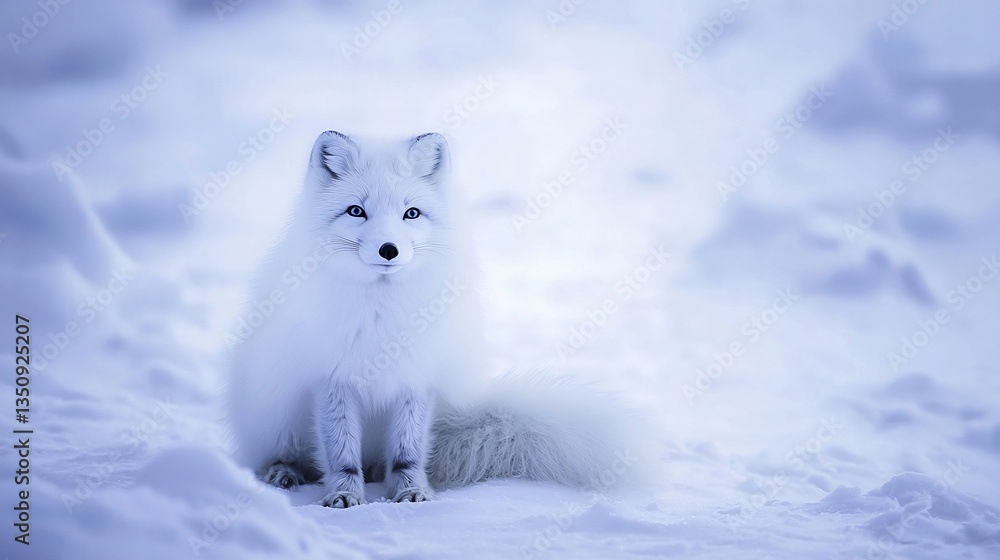 Fierce Arctic fox camouflaged in the snow its icy blue eyes glowing in the dim polar night Fierce Arctic fox camouflaged in the snow its icy blue eyes glowing in the dim polar night