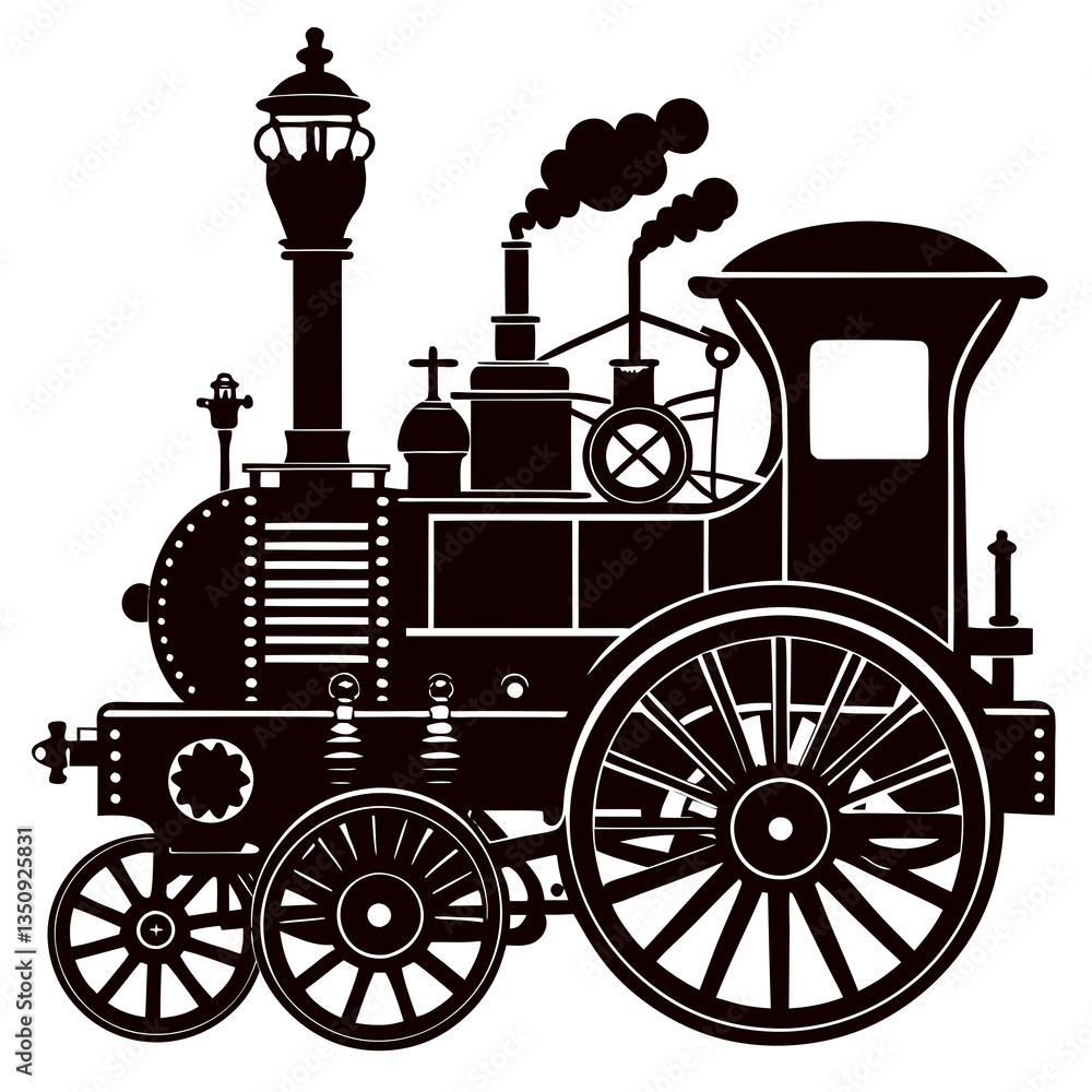Fototapeta premium Steam-Powered Vehicle Silhouette