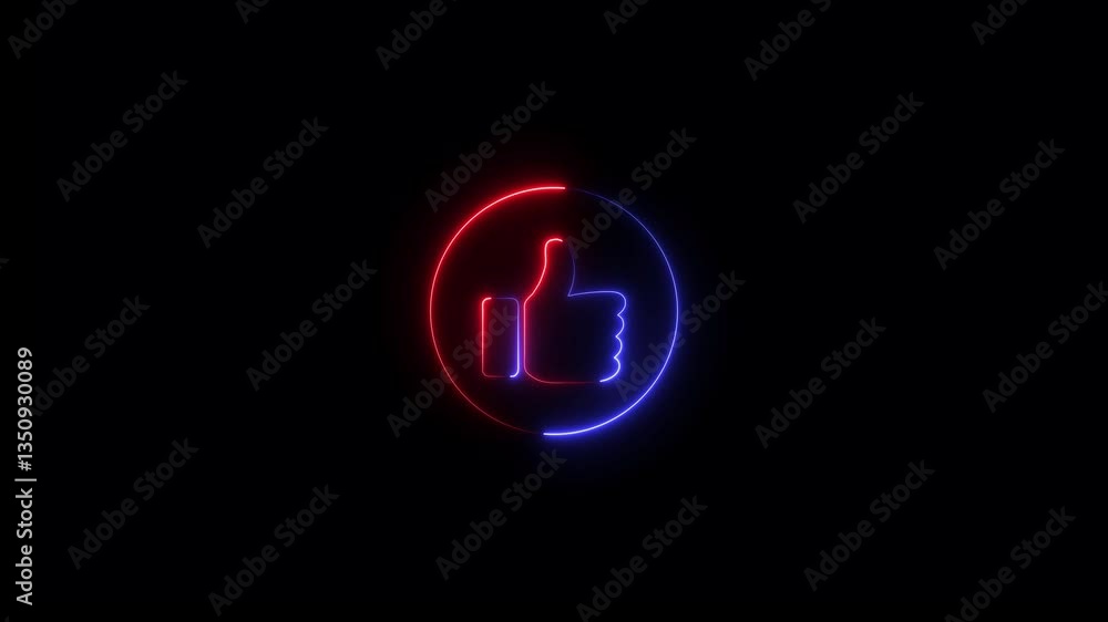neon thumb up like icon animation on black background.glowing like thumb. neon thumb up like icon animation on black background.glowing like thumb.
