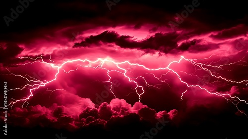 Dramatic image depicting lightning strikes within vibrant colored storm clouds