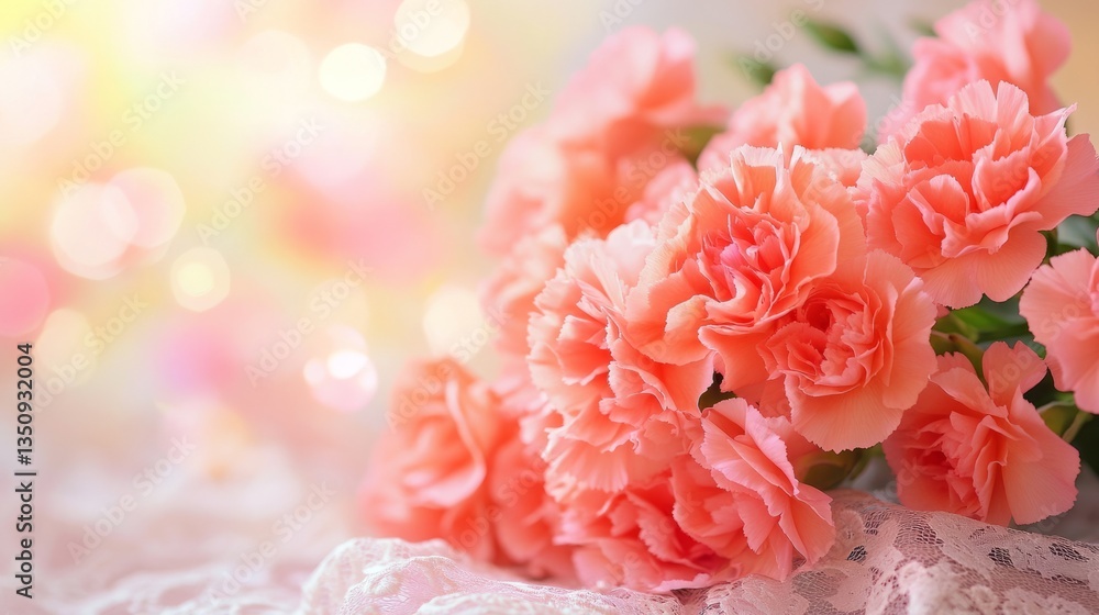 Vibrant bouquet of pink carnations and roses on lace, radiating warmth and heartfelt emotion.
Vibrant bouquet of pink carnations and roses on lace, radiating warmth and heartfelt emotion.