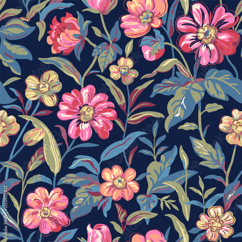 A Vibrant and Beautiful Floral Pattern Set Against a Dark and Dramatic Background