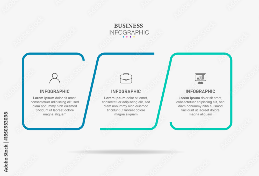 Business infographic thin line process with square template design with icons and 3 options or steps. Business infographic thin line process with square template design with icons and 3 options or steps.
