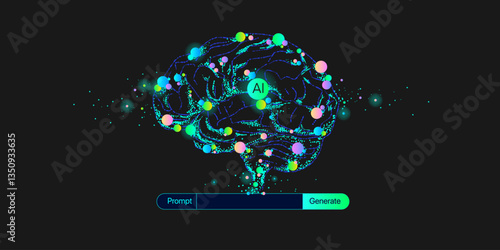 Illustration of abstract stream information. Generate image, video from prompt concept. Big data, technology, AI, data transfer, data flow, generative ai, large language model, AI prompt