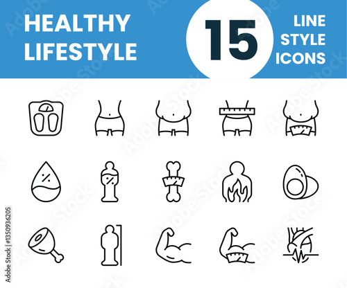 Healthy lifestyle icon set with line style