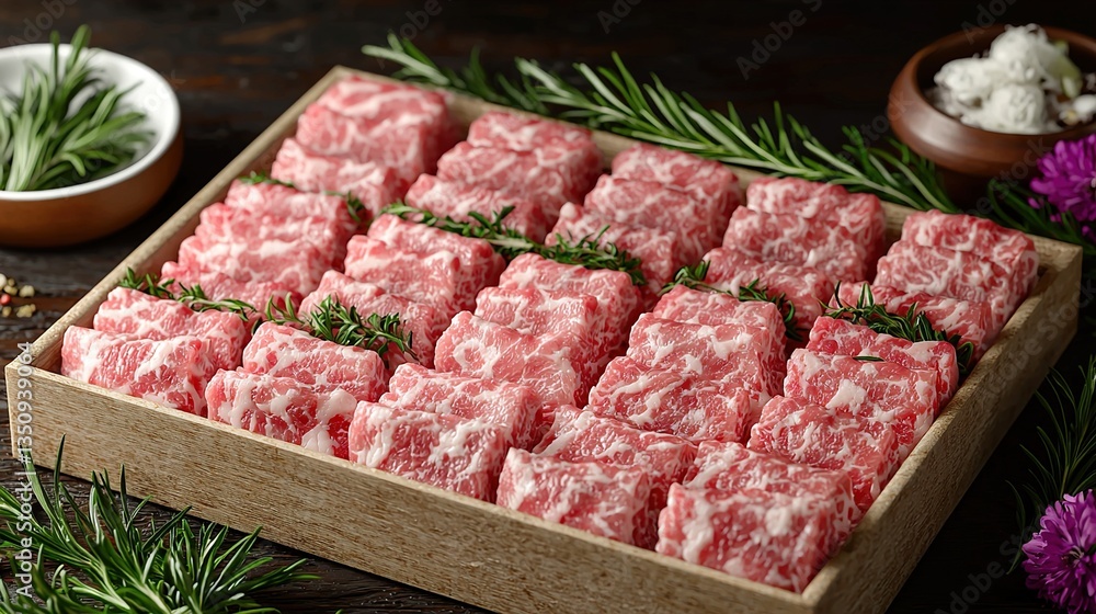 the pieces of raw meat in box isolated on white background the pieces of raw meat in box isolated on white background