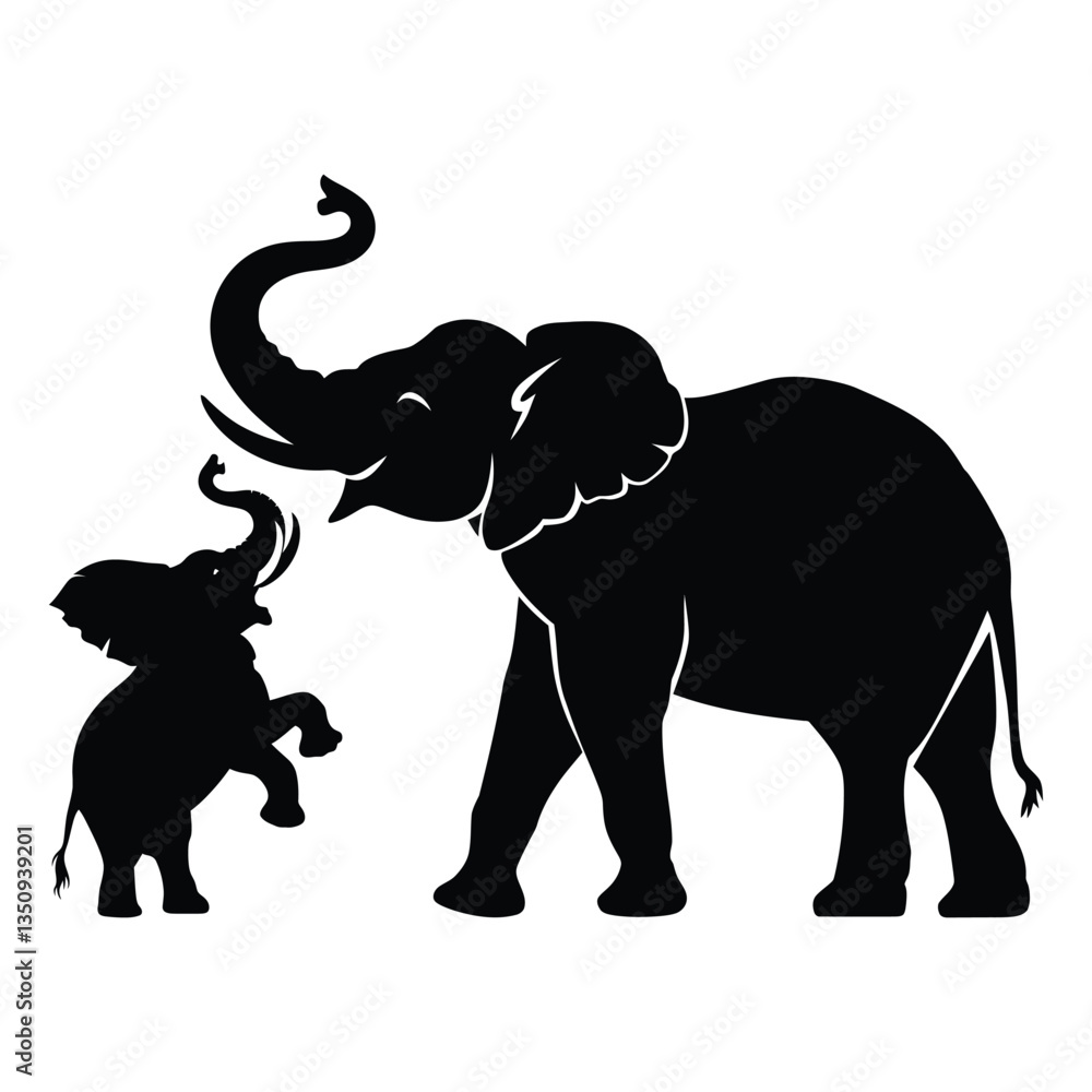 Obraz premium Elephant Silhouette, Vector, Icon, Logo, White Background.