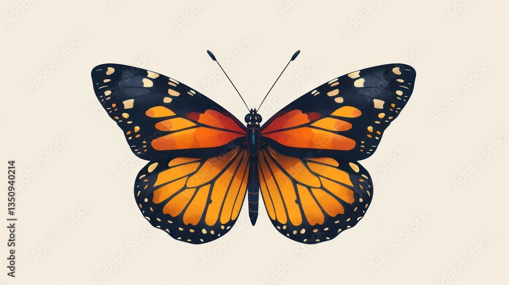 Fototapeta premium Monarch Butterfly Illustration, Isolated on Beige Background, Detailed Wings, Nature Theme