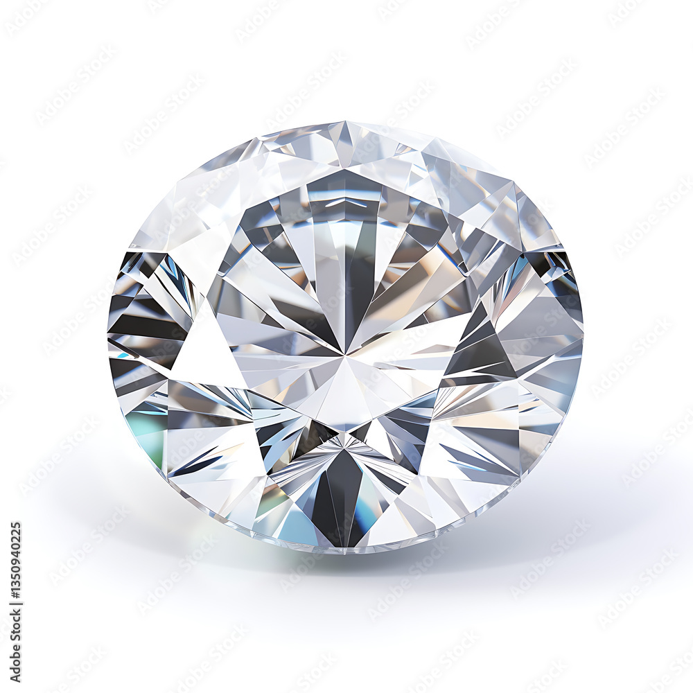 Brilliant-Cut Diamond with Sparkling Facets and Flawless Clarity on White Background Brilliant-Cut Diamond with Sparkling Facets and Flawless Clarity on White Background