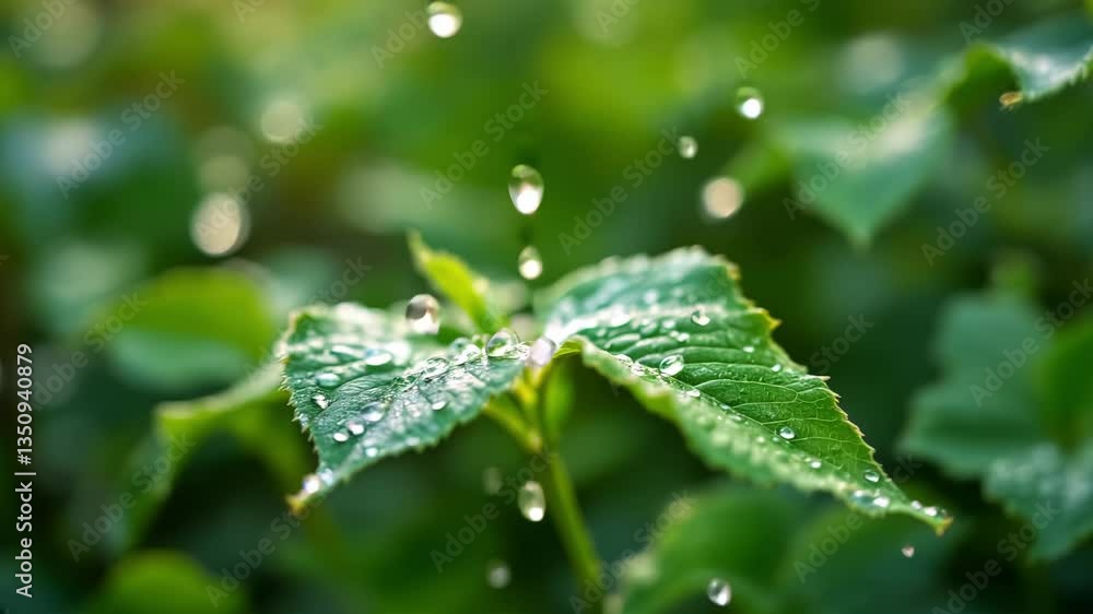 Droplets bouncing off fresh leaves in slow motion Droplets bouncing off fresh leaves in slow motion