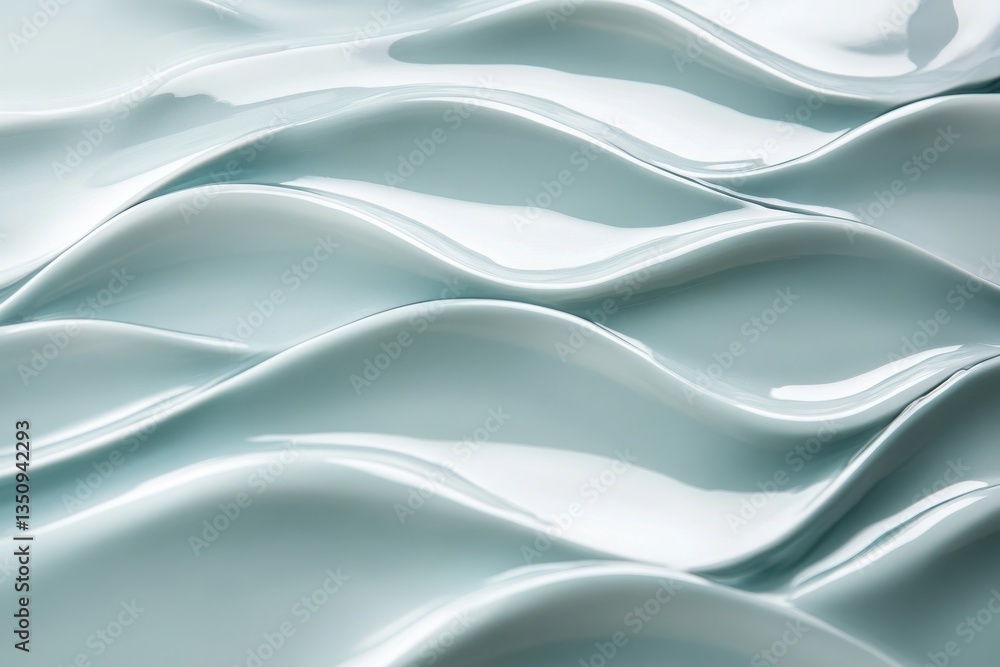 Obraz premium Abstract smooth light blue surface with wave pattern and glossy reflections creating a texture