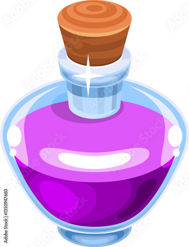 Flat vector illustration of a glass bottle with purple magical potion. Perfect for game items, fantasy UI, or spellbook graphics.