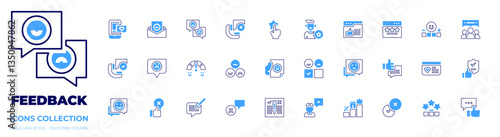 Feedback icon collection. Bold line style. Duotone colors. call, rating, review, feedback, thumbsup, like, emotion, feedbackemoji, trust, neutral, dislike, rank
