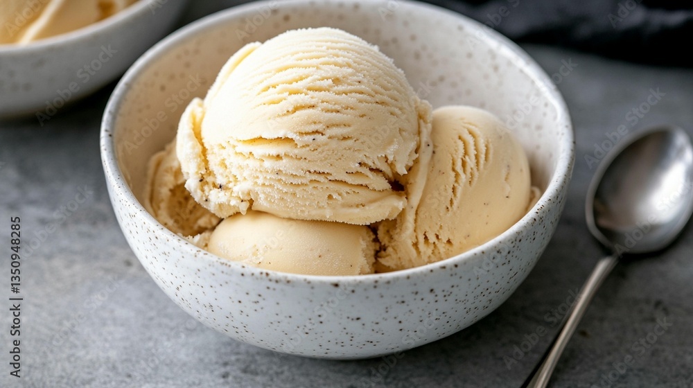 Creamy vanilla ice cream scoops in a bowl. Creamy vanilla ice cream scoops in a bowl.