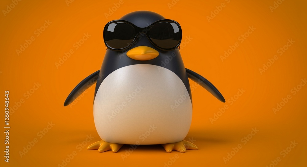 Obraz premium Cool Penguin in Sunglasses: A Playful, Orange-Background Illustration
