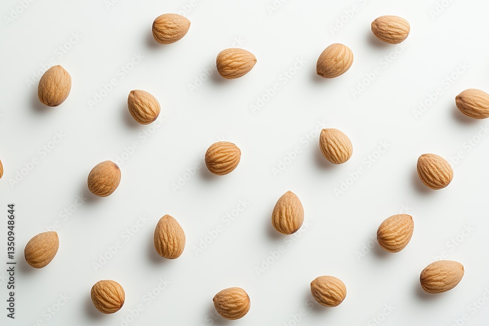 Scattered Almonds on White Background Scattered Almonds on White Background
