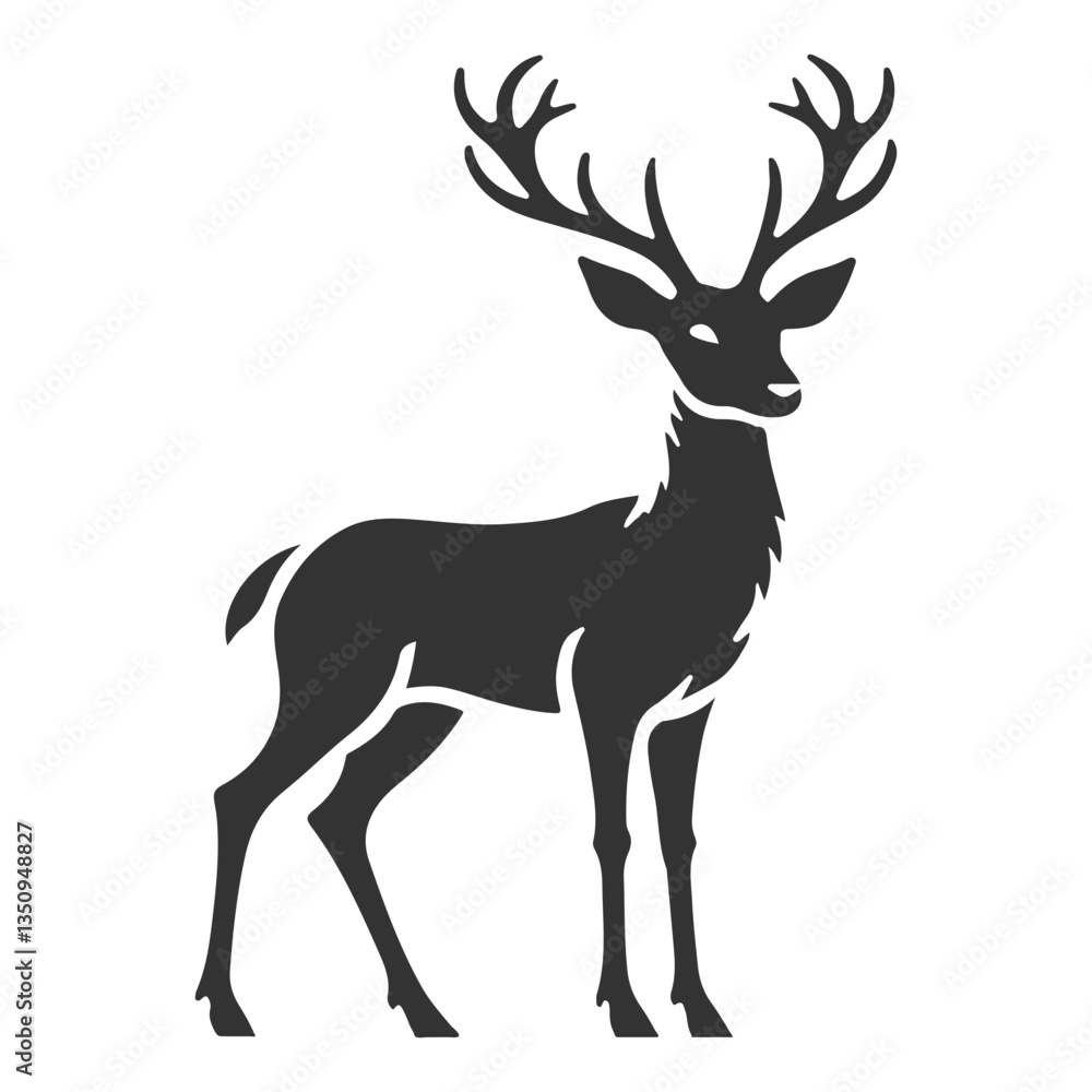 Fototapeta premium Deer silhouette vector illustration with antlers in a wild nature design