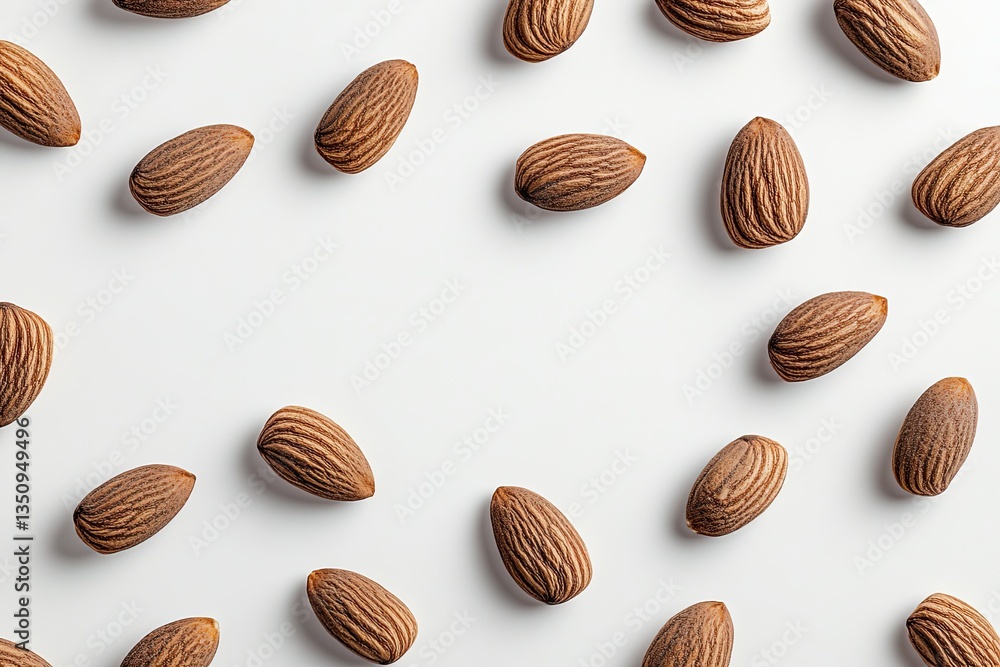 Almonds arranged in a circle on white background Almonds arranged in a circle on white background