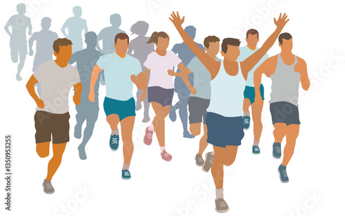 Group of young people running race isolated on white background. vector,illustration