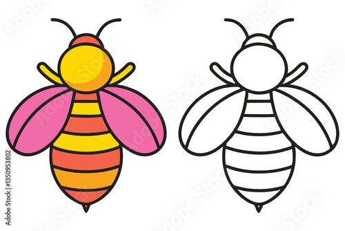 Adorable Cartoon Bee Illustration Coloring Page Design for Kids Learning Activity