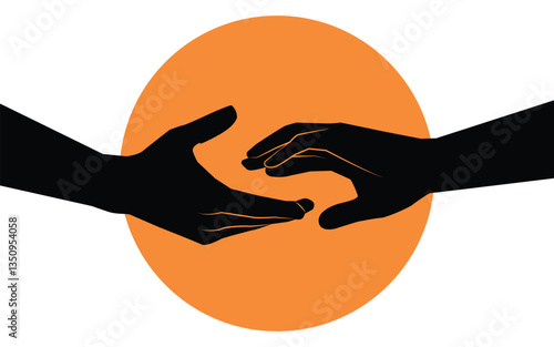 Hands reaching towards each other. Concept of human relation, togetherness or partnership.  Design for banner, flyer, poster, vector