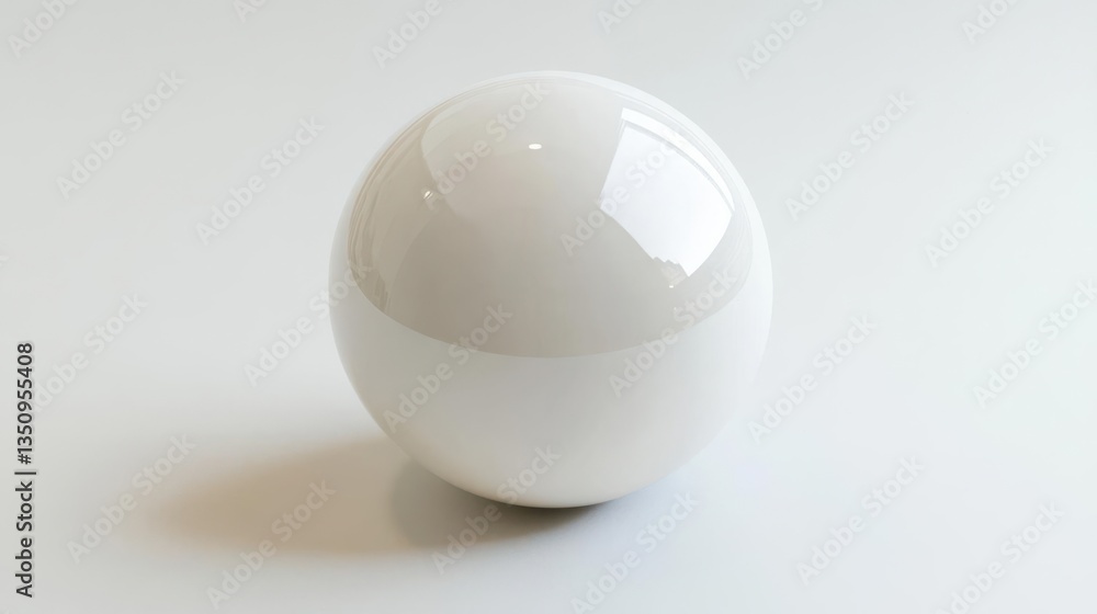 Glossy white sphere resting on a smooth surface with soft lighting, ideal for product showcases Glossy white sphere resting on a smooth surface with soft lighting, ideal for product showcases