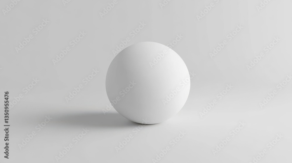 Minimalist white sphere on a smooth surface, casting a soft shadow in a bright environment Minimalist white sphere on a smooth surface, casting a soft shadow in a bright environment