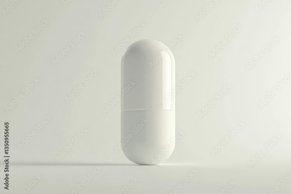 A minimalist white capsule stands upright on a smooth surface with soft lighting, emphasizing simplicity A minimalist white capsule stands upright on a smooth surface with soft lighting, emphasizing simplicity