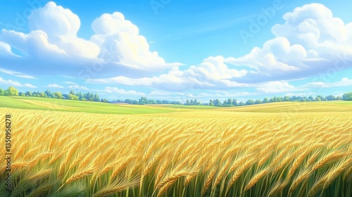 Golden Wheat Field Under a Sunny Sky
