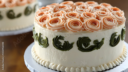 Decorative Cake with Rose and Leaf Design
