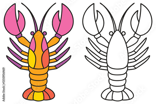 A Colorful Crayfish and its Outline for Coloring Pages  A Fun Activity for Kids and Adults