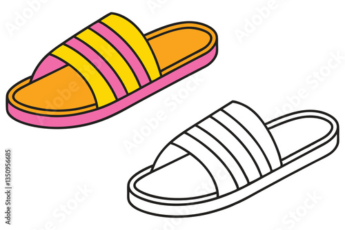 Colorful Summer Slides Sandals for Kids Coloring Page Illustration