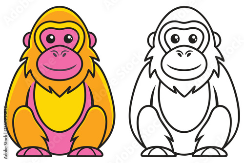 Adorable Cartoon Orangutan Illustration Coloring Page Fun Animal Character Design