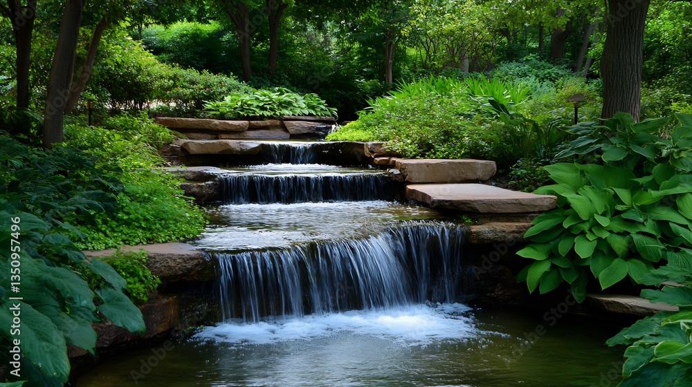 Serene Waterfall Oasis Tranquil Garden Stream. Serene Waterfall Oasis Tranquil Garden Stream.