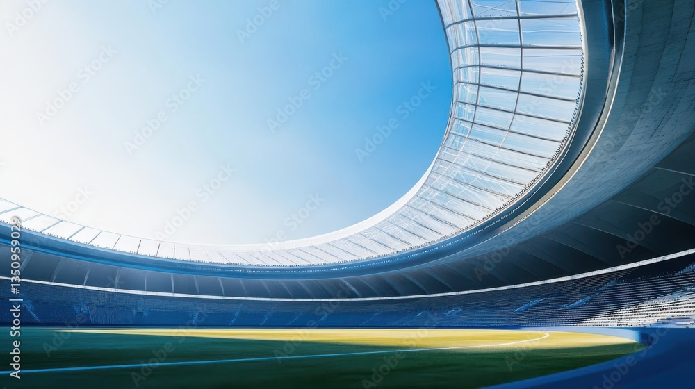 Fototapeta premium Modern stadium interior showcasing a clear sky, emphasizing architectural design and spaciousness