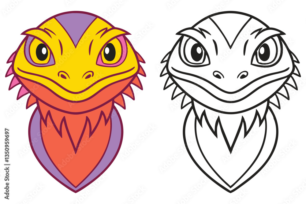 Obraz premium Adorable Cartoon Bearded Dragon Illustration Color and Line Art