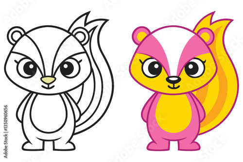Adorable Cartoon Skunk Coloring Page and Example A Cute Little Animal Illustration for Kids