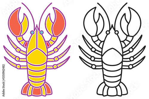 A Colorful Lobster and its Line Art Counterpart A Vivid Illustration of a Crustacean