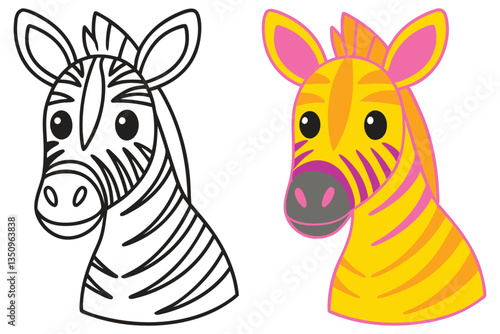 Adorable Zebra Coloring Page Illustration Black and Yellow Design for Kids