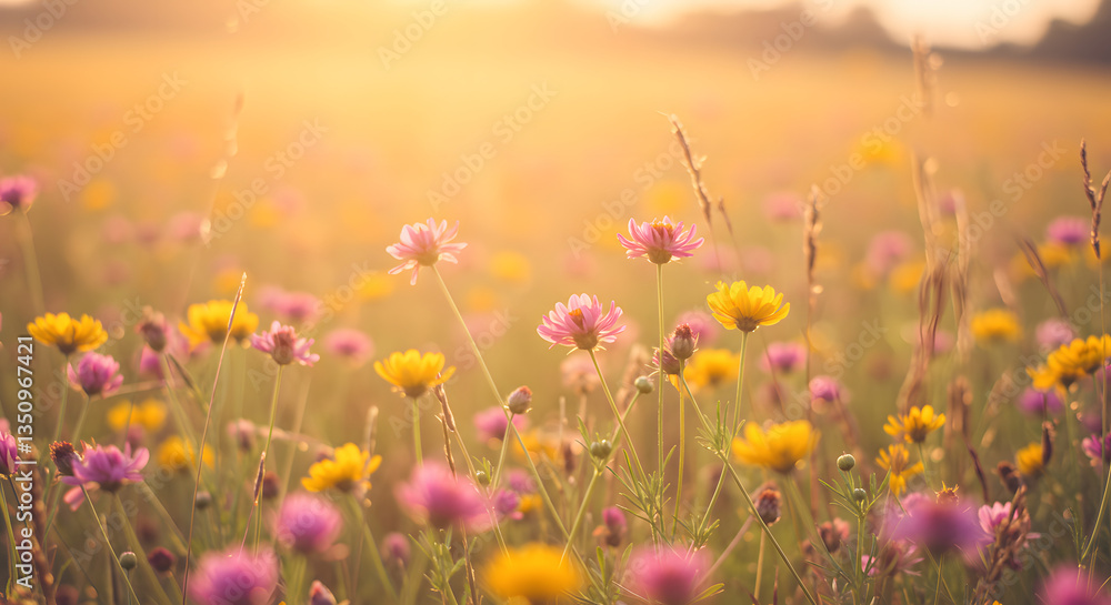 A Soft-Focus Bokeh Background of Wildflowers with a Warm, Dreamy Aesthetic A Soft-Focus Bokeh Background of Wildflowers with a Warm, Dreamy Aesthetic