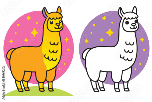 Wallpaper Mural Adorable Orange and White Llama Coloring Page Illustration with Sparkling Background Torontodigital.ca