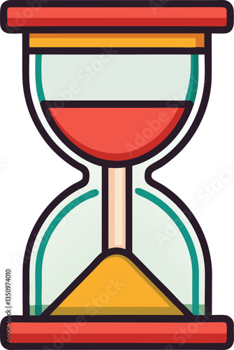 Illustration of hourglass with red and yellow sand, A colorful hourglass with red sand flowing into a yellow sand base, symbolizing the passage of time.
