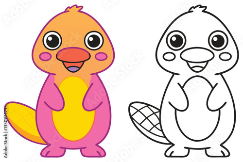 Adorable Cartoon Platypus Illustration Coloring Page Fun for Kids Learning Animals