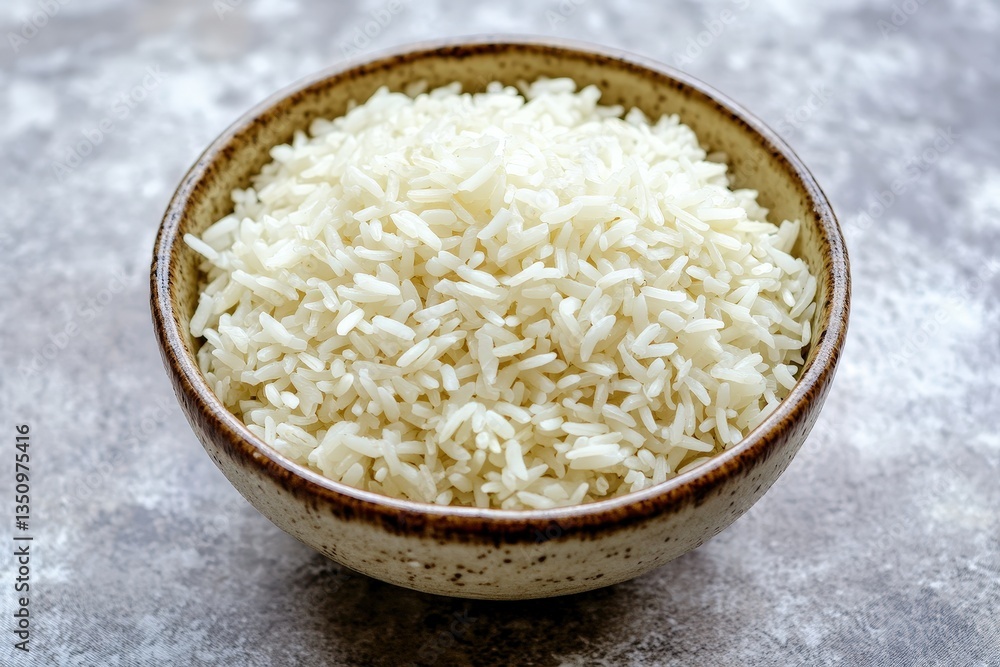 A Ceramic Bowl Filled With Cooked White Rice