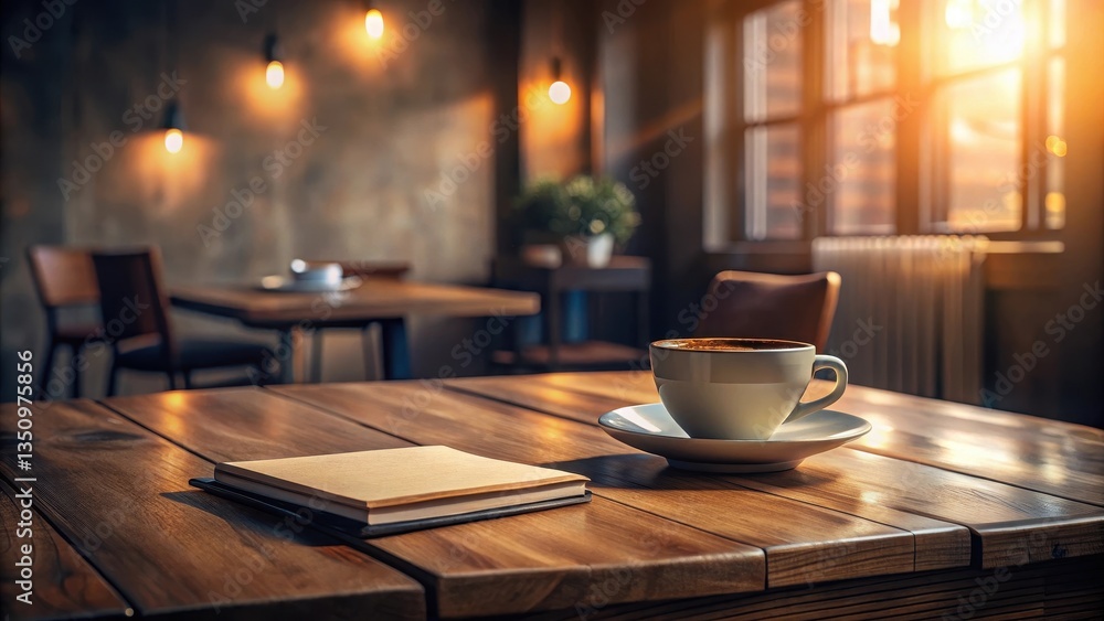 Warm Coffee Shop Ambiance A Notebook Awaits Inspiration Beside a Steaming Cup on a Rustic Wooden Table Warm Coffee Shop Ambiance A Notebook Awaits Inspiration Beside a Steaming Cup on a Rustic Wooden Table
