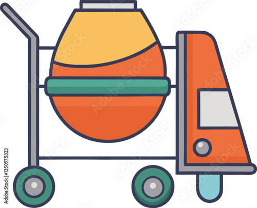 Orange Cement Mixer Illustration for Construction Projects, A colorful illustration of an orange cement mixer, ideal for construction, building projects, and industrial machinery themes.
