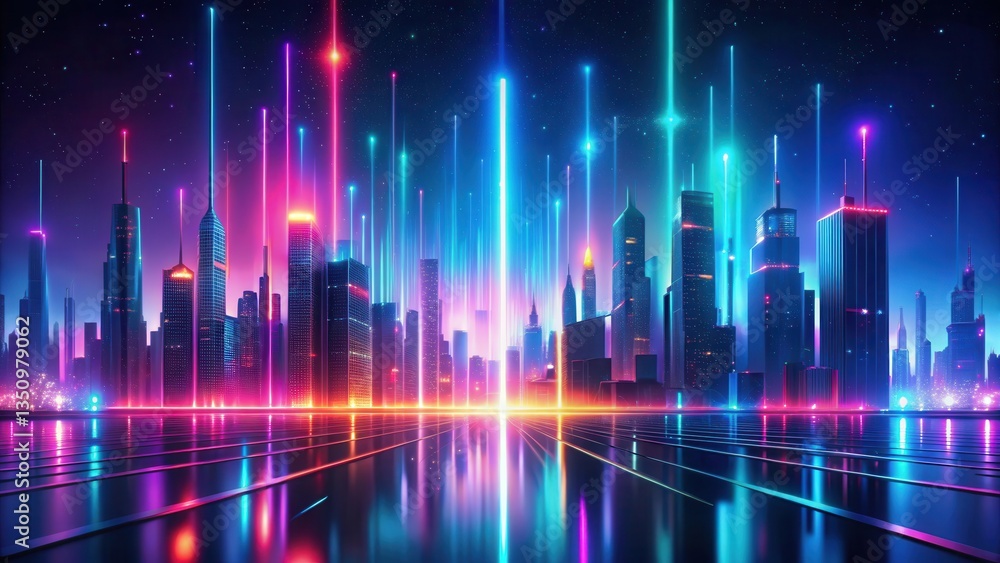 Colorful abstract gradient background with vibrant neon lights pulsating in sync with futuristic cityscape at night, cityscape, futuristic city Colorful abstract gradient background with vibrant neon lights pulsating in sync with futuristic cityscape at night, cityscape, futuristic city