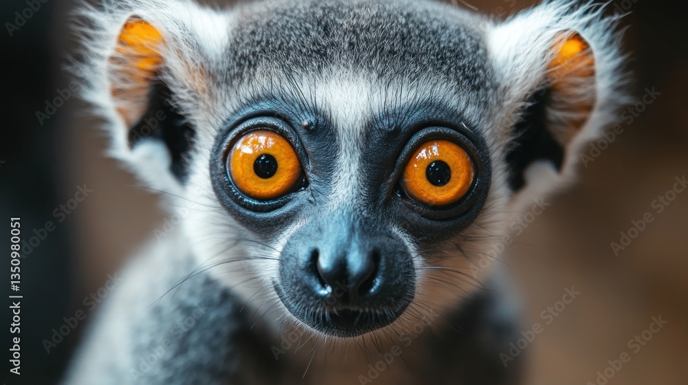 Fototapeta premium Intriguing Gaze: A Close-Up Portrait of a Ring-Tailed Lemur